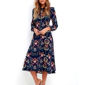 Navy Blue Floral Print Dress